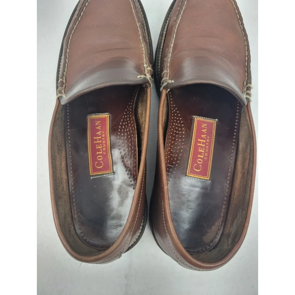 Cole Haan Country Round Toe Slip On Brown Leather Loafers Mens Size 10.5 **READ*